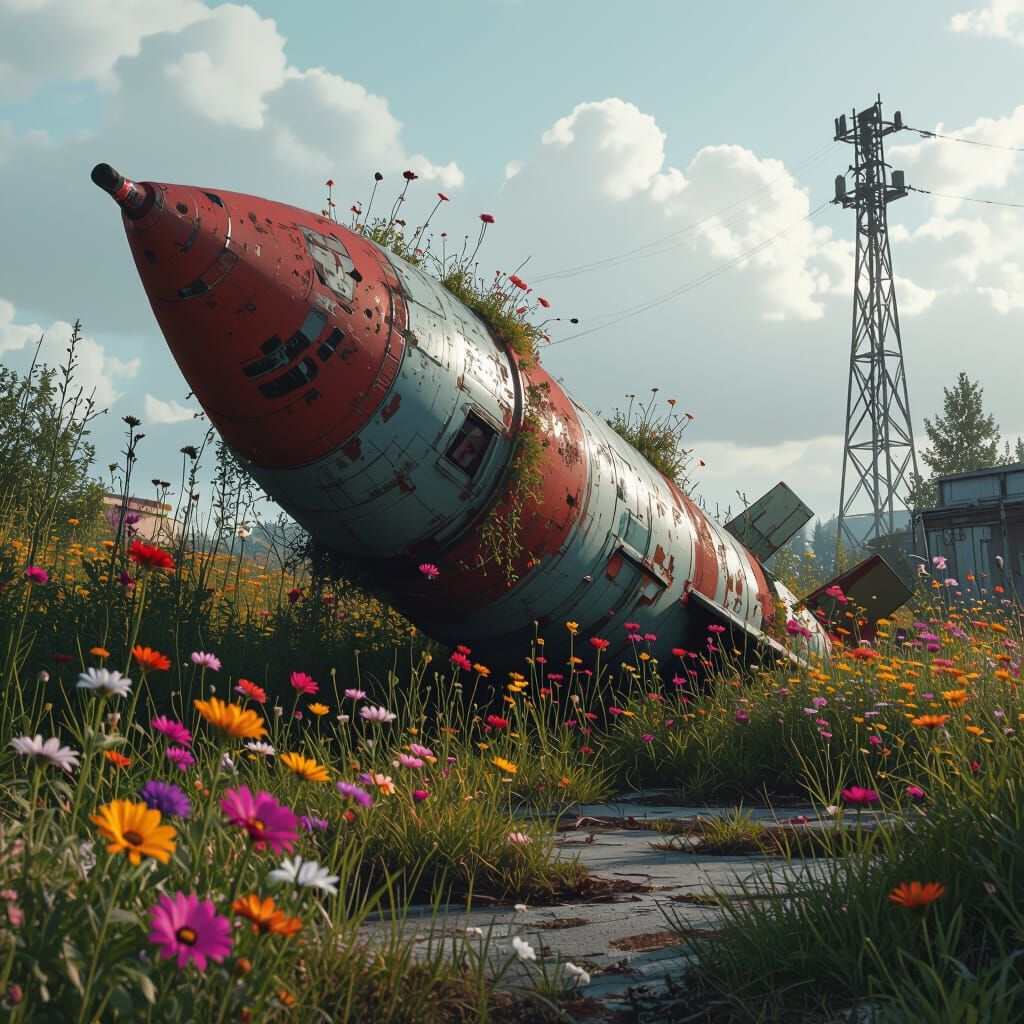 Unexploded Missile Buried in Overgrown Dystopian Landscape