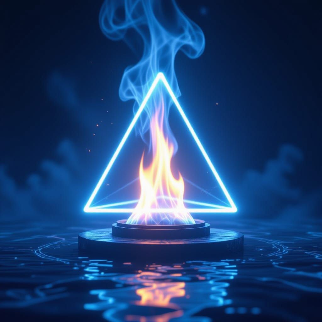 Blue Flame in Tetrahedron with Neon Surrealism