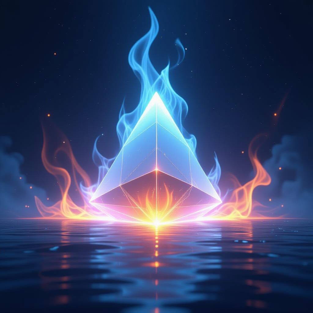Blue Flame Tetrahedron in Futuristic Style