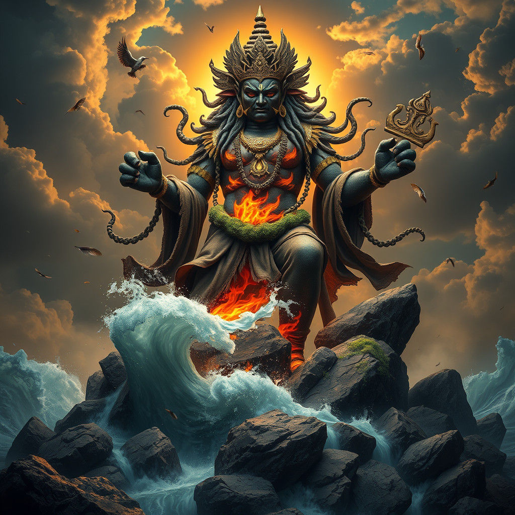 Colossal Chaturmukha Mahakala Commands the Elements