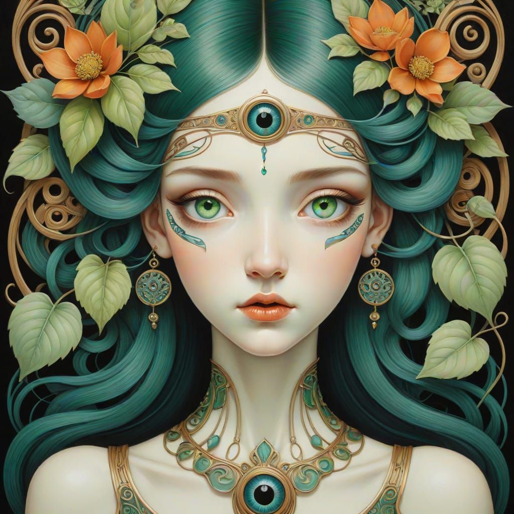Ethereal Goddess of the Forest in Art Nouveau Style