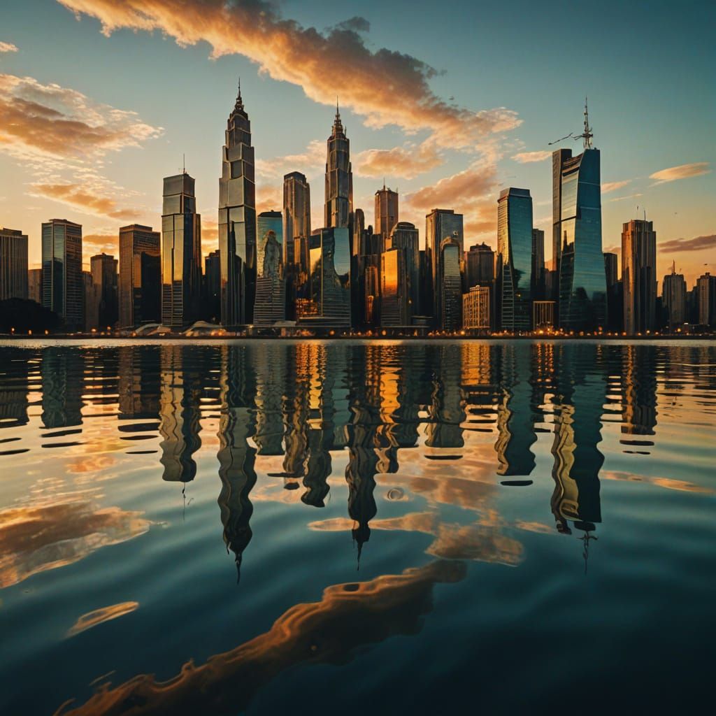 Surreal Cityscape Reflection in Salvador Dali Style