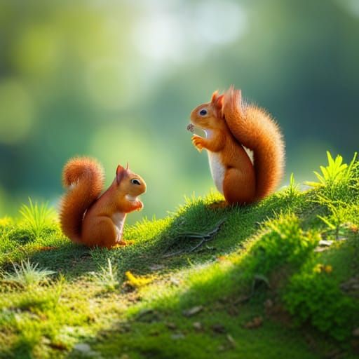 Squirrels Playing in Papercraft Style