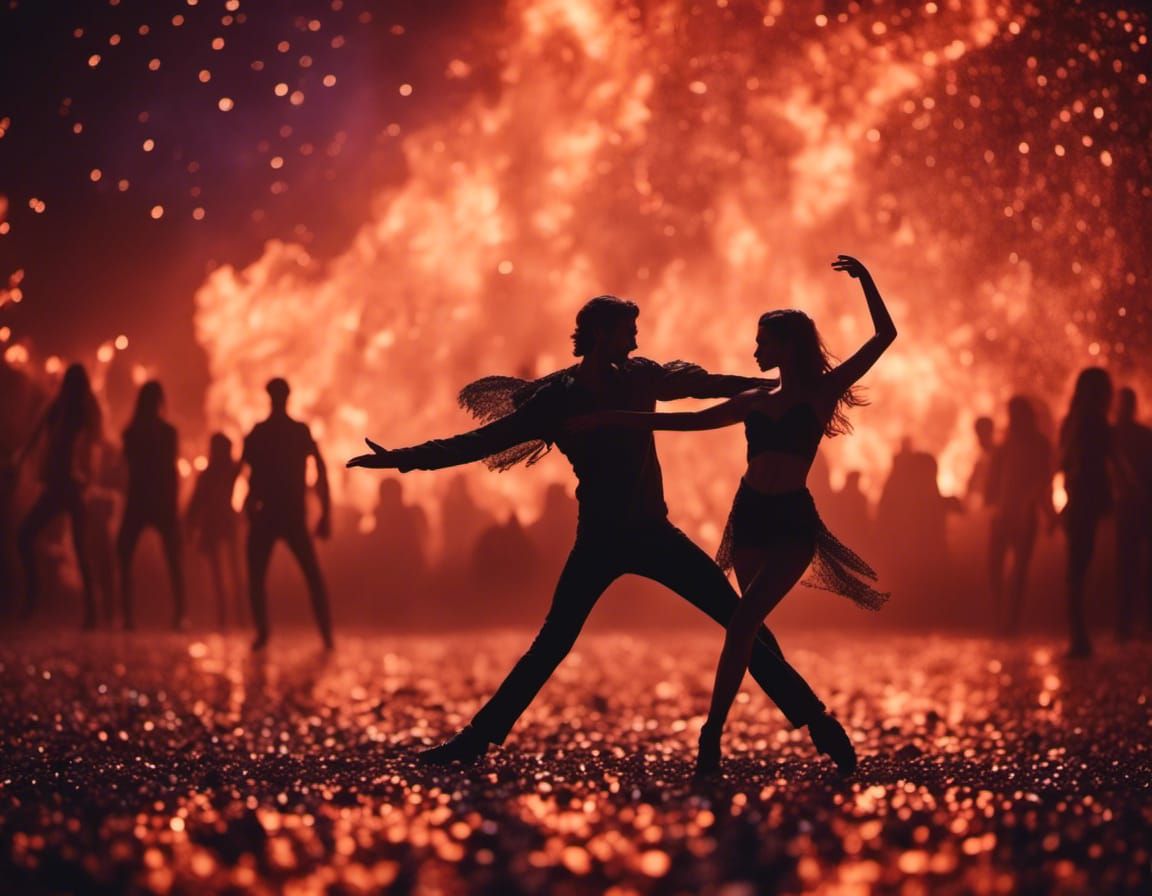 Dancers in Silhouette with Firestorm Backdrop