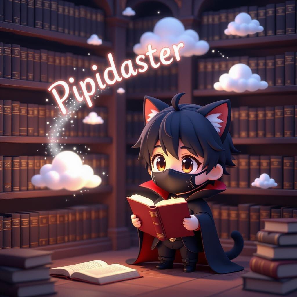 Chibi Vampire Catboy with Magical Dusting Tool