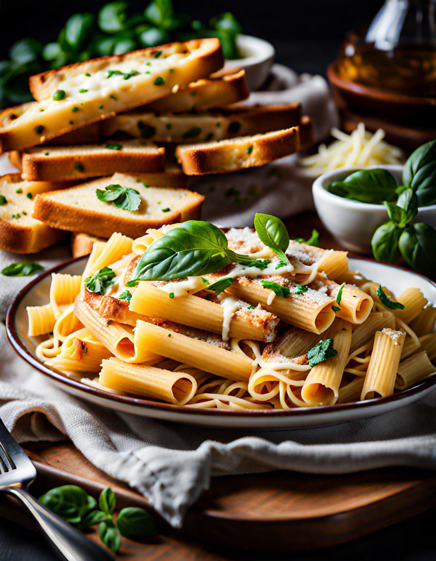 Delicious Italian Pasta with Garlic Bread