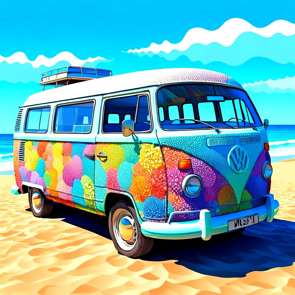 Vibrant Pointillism Artwork: Textured Petals on a Beachside ...