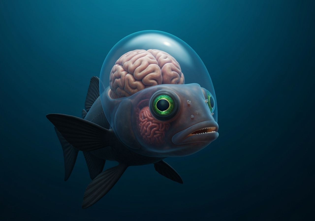 Transparent-Headed Barreleye Fish in the Deep Sea