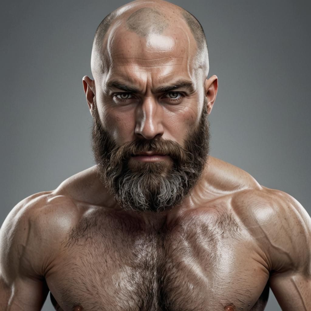 Hyperrealistic Cyborg Portrait of a Strong Bearded Man