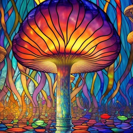 beautiful stained glass mushroom Dan Mumford, Cyril Rolando,...