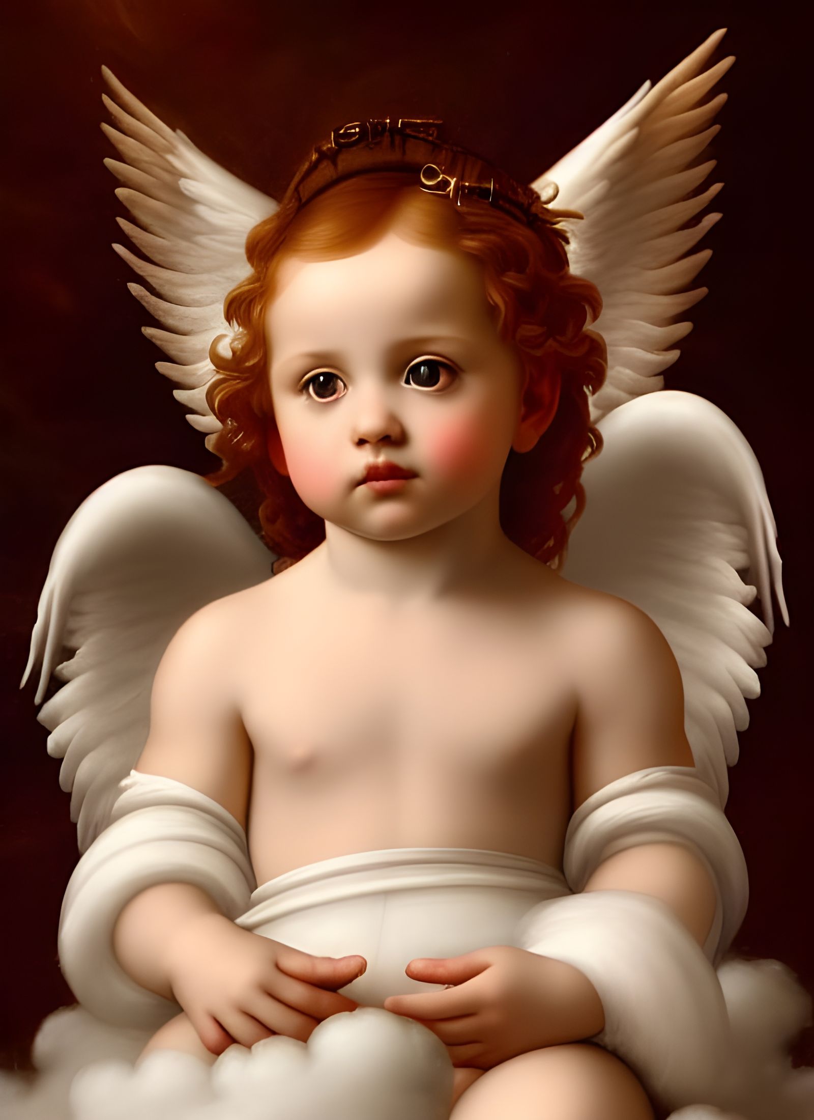 Otherworldly - Cute little angel, beautiful intricate portrait, sitting on a fluffy cloud, gem hues, god rays dynamic li...