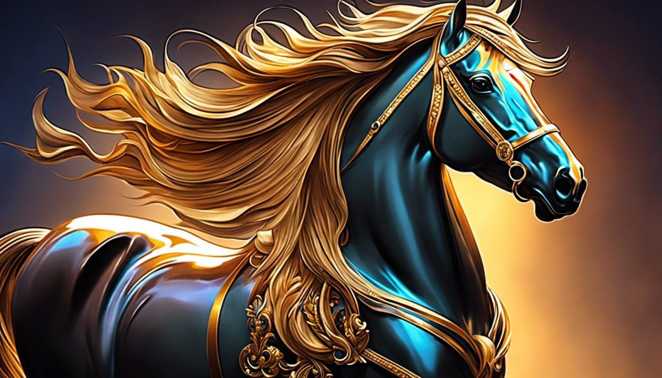 Glittering Gold Portrait of a Beautiful Horse