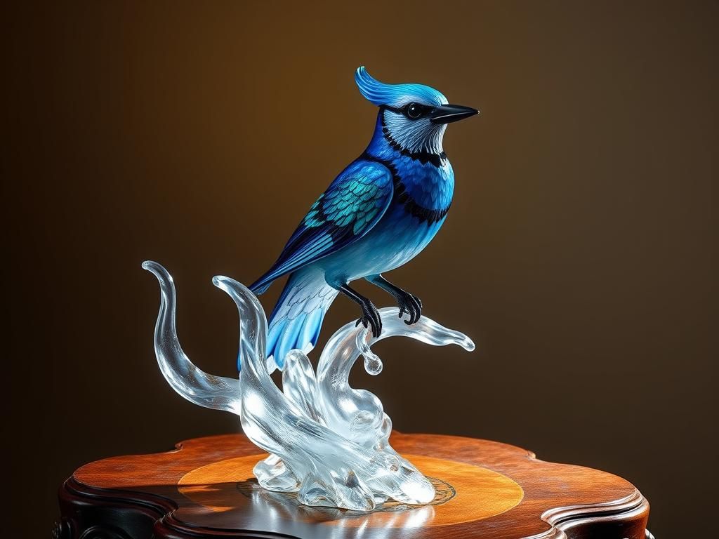 Enameled Glass Bluejay Sculpture in Baroque Style
