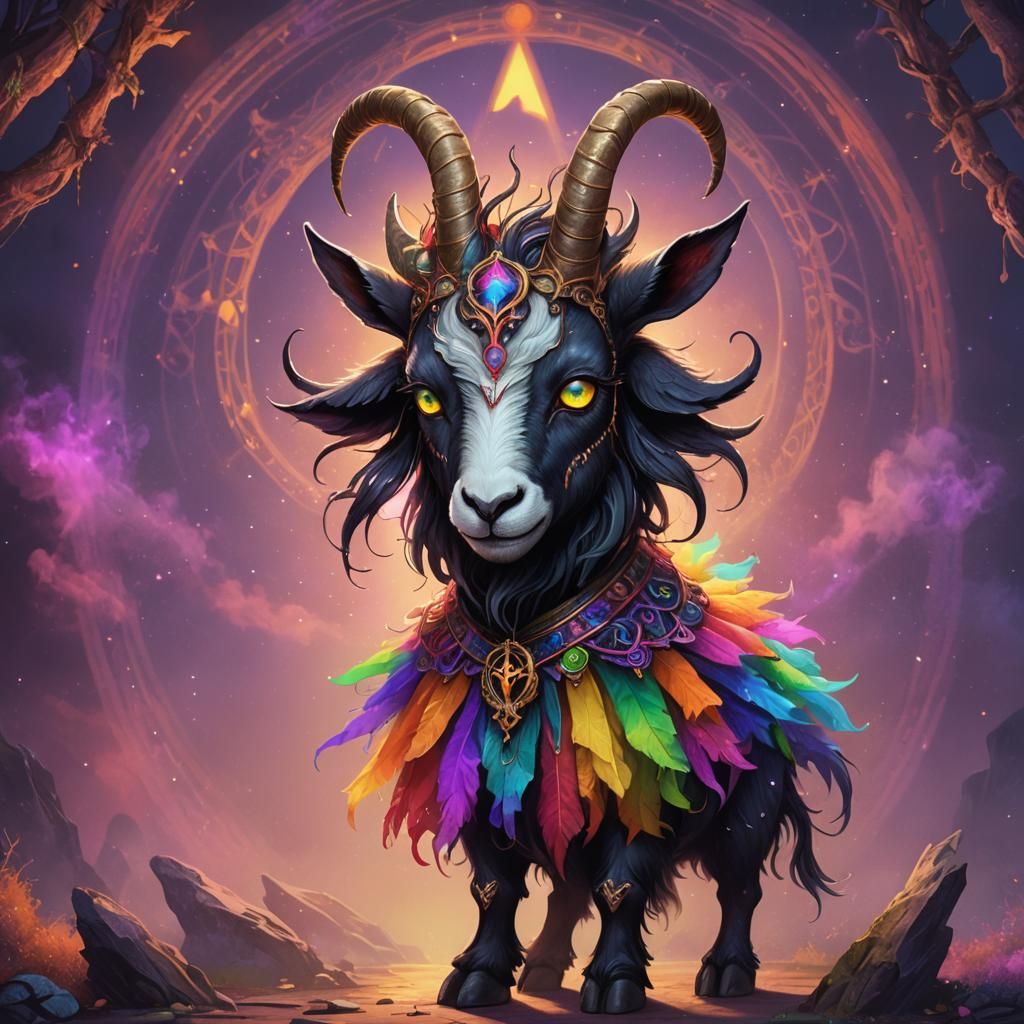 Cute Baphomet Goat in Rainbow Tutu Digital Art