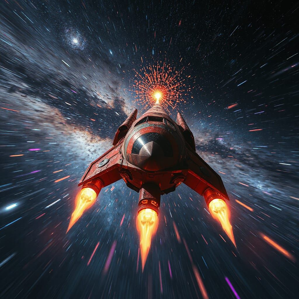 Stardust Rocket Soaring Through Colorful Galaxies