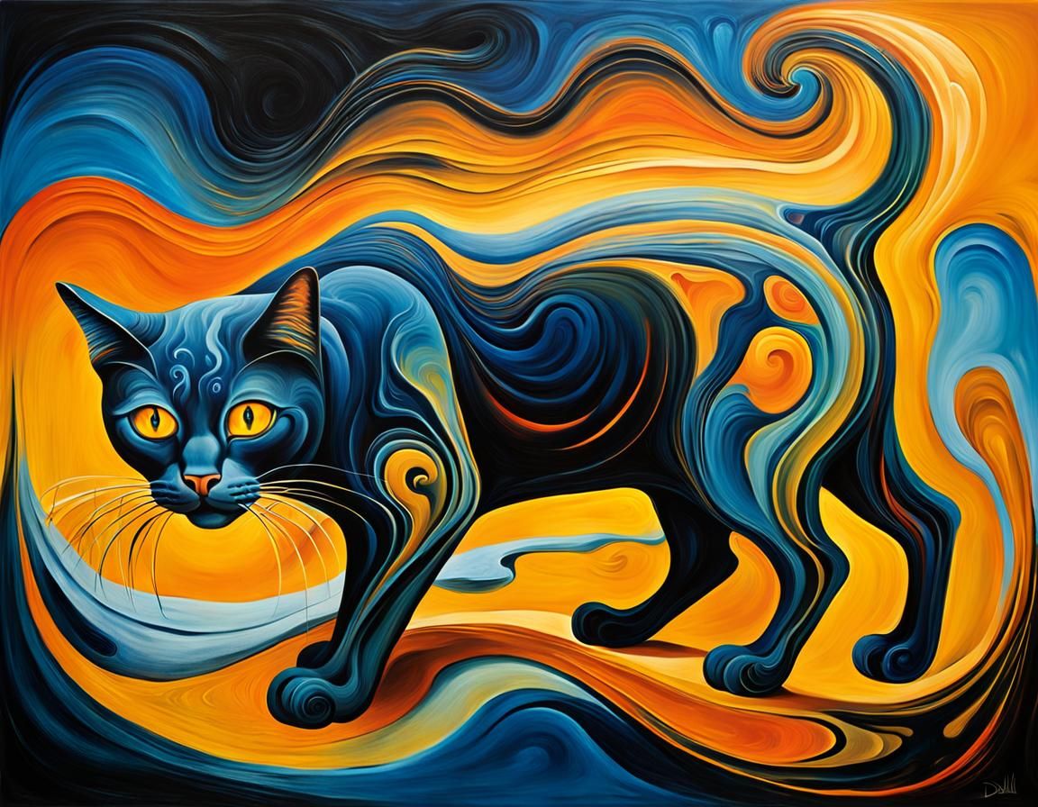 Surreal Abstract Cat in Oil Paint Texture