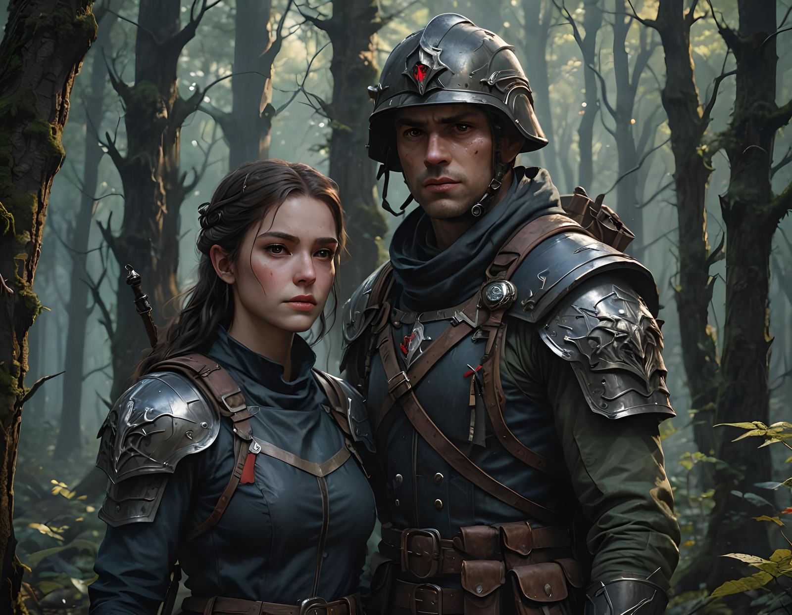Soldiers in Dark Forest: Detailed Digital Fantasy Portrait