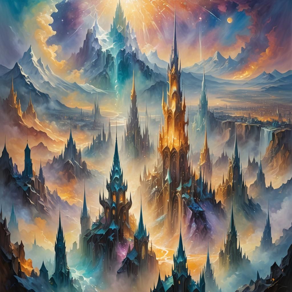 Crystal Spires in Dreamlike Fantasy Oil Painting