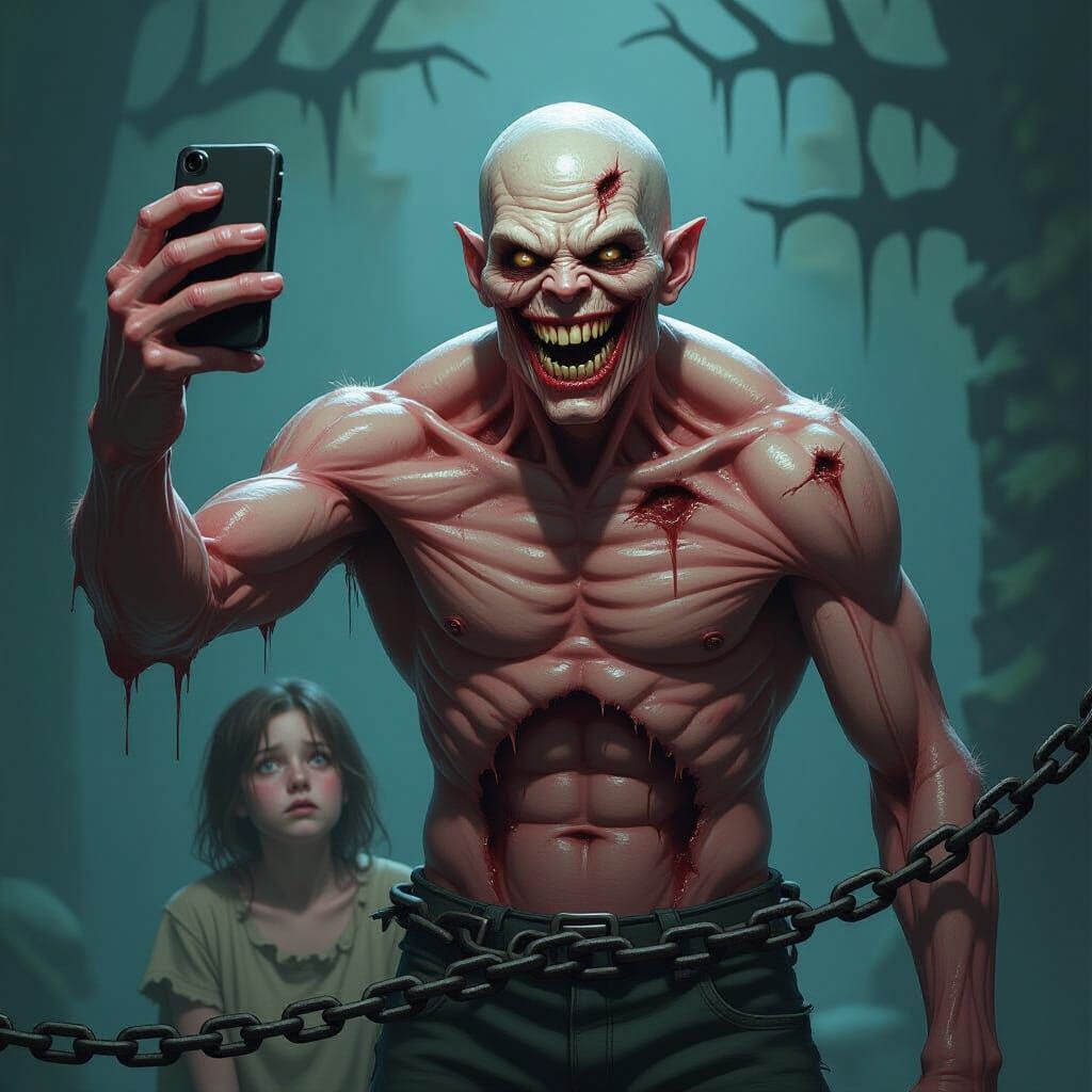 Gruesome Skinless Monster Selfie in Dark Fantasy Style