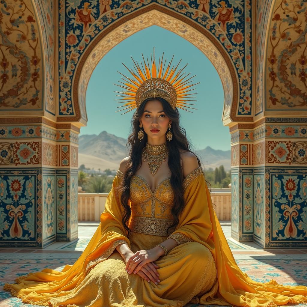 Sher in Majestic Persian Setting, Surreal Art