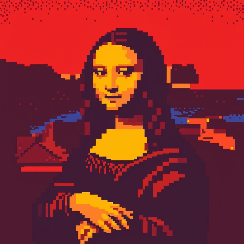 Mona Lisa as Pixel Art in Retro Style