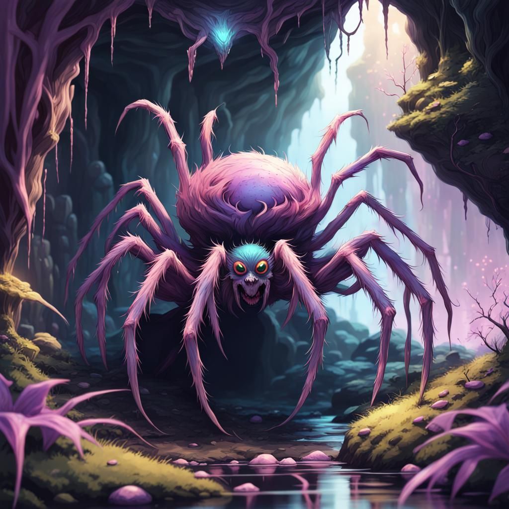 Half-Elf Spider Creature in Kawaii Pastel Style