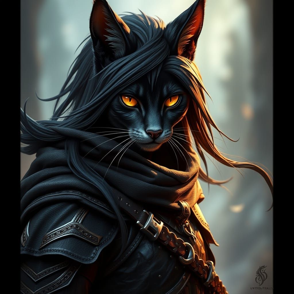 Fantasy Feline Warrior in Leather Armor