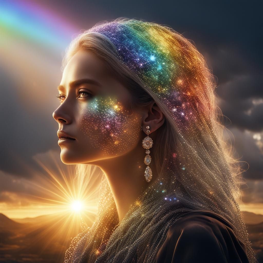 Crystalline Woman Bathed in Rainbow Light