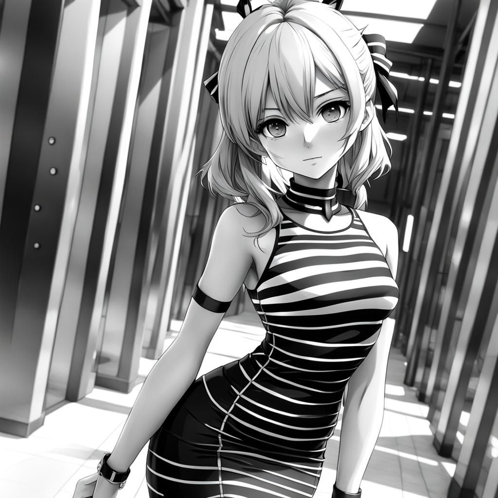 Anime Girl in Black and White Bodycon Dress