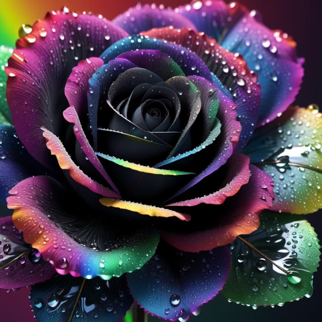 Anime Black Rose with Eyes and Dewdrops