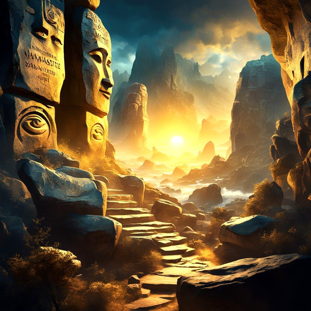 Ancient Rock Inscription of Namaste in Digital Art