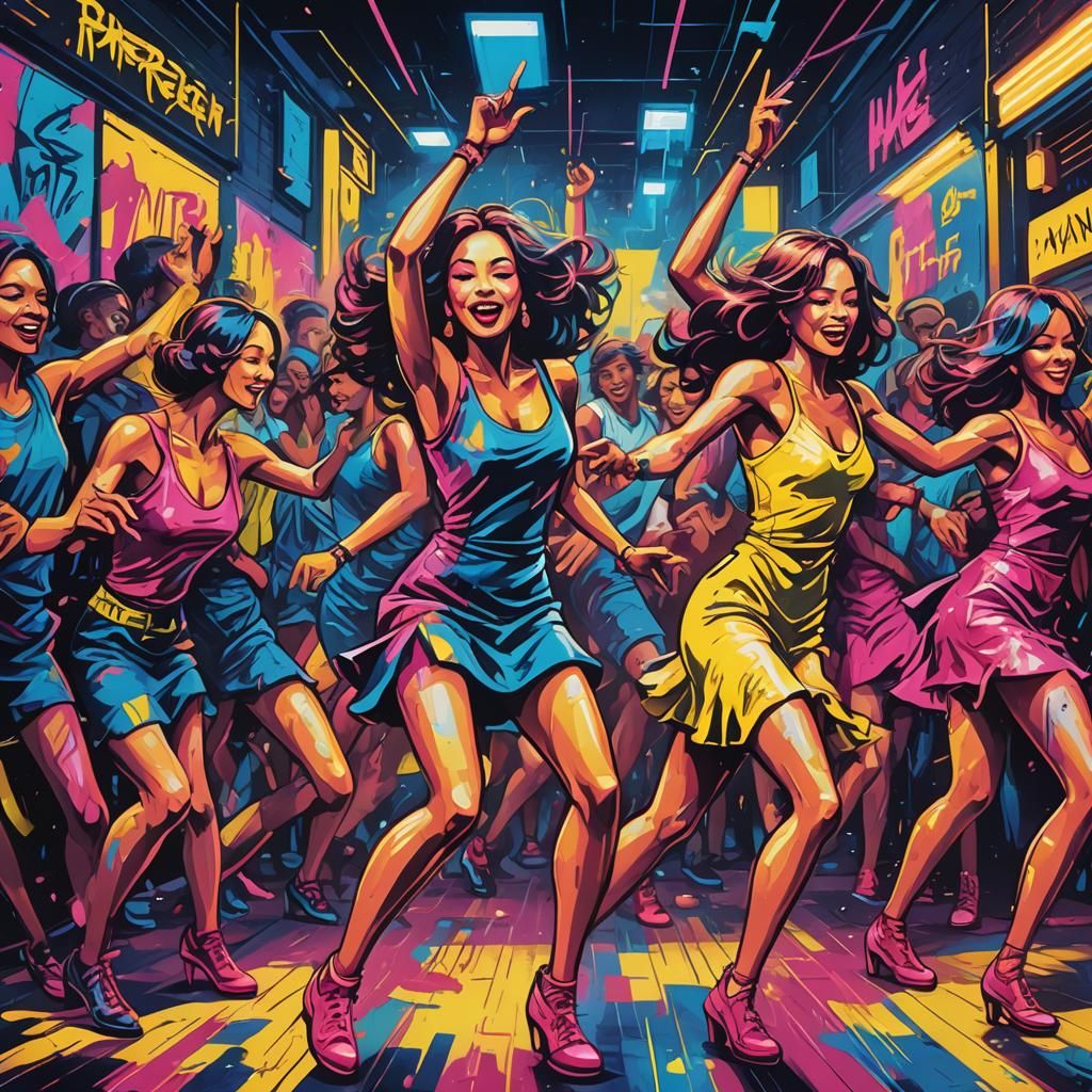 Vibrant Fauvist Street Art of Nightclub Dancers