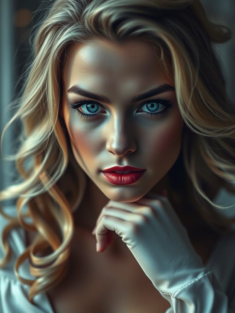 Glamorous Blonde Woman with Blue Eyes in HDR Style