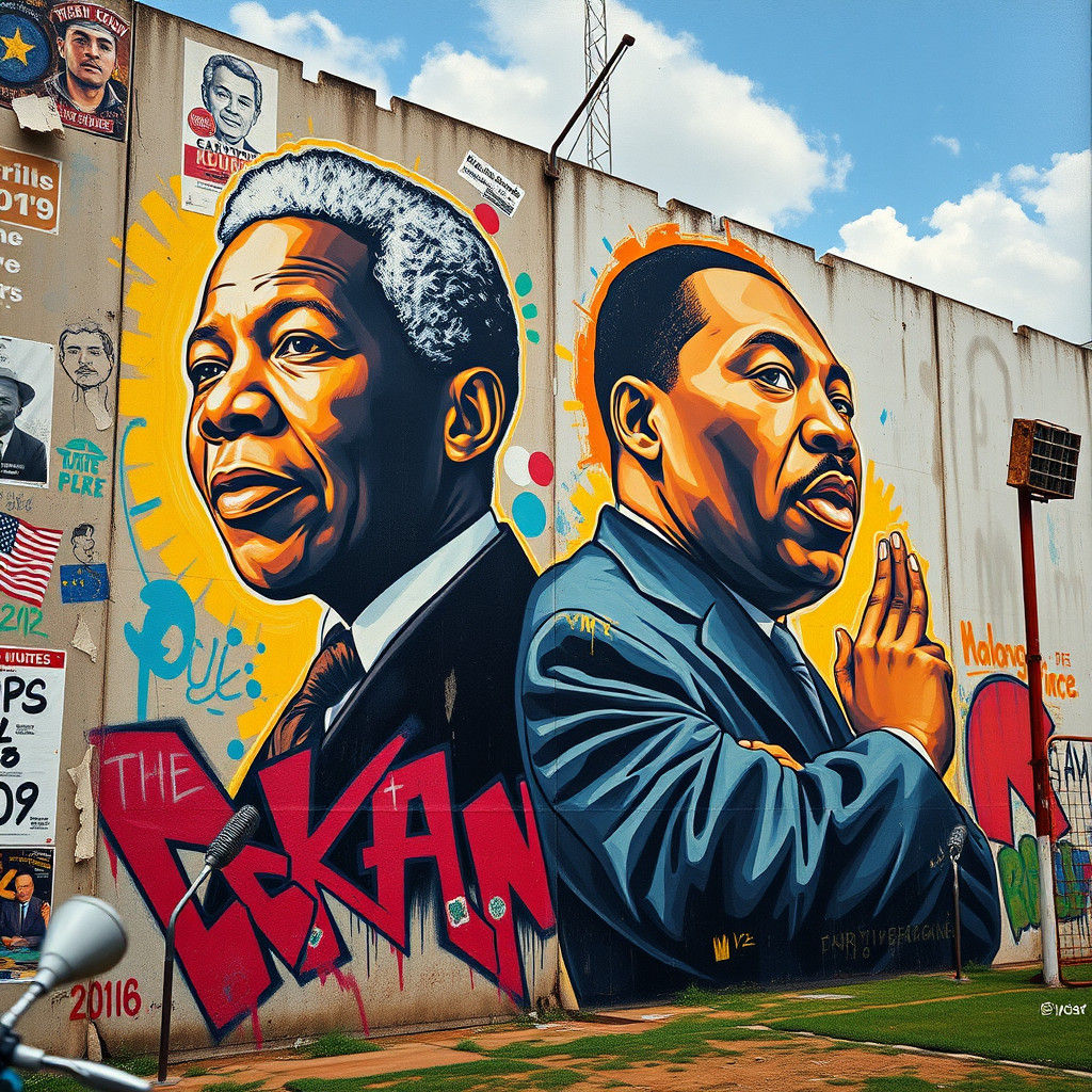 Graffiti Mural of Mandela and King in Neo-Expressionist Styl...