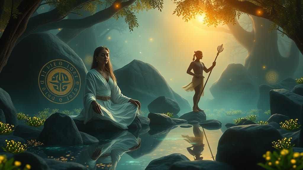 Serene Grove: Meditating Mystic and Light Trail Master