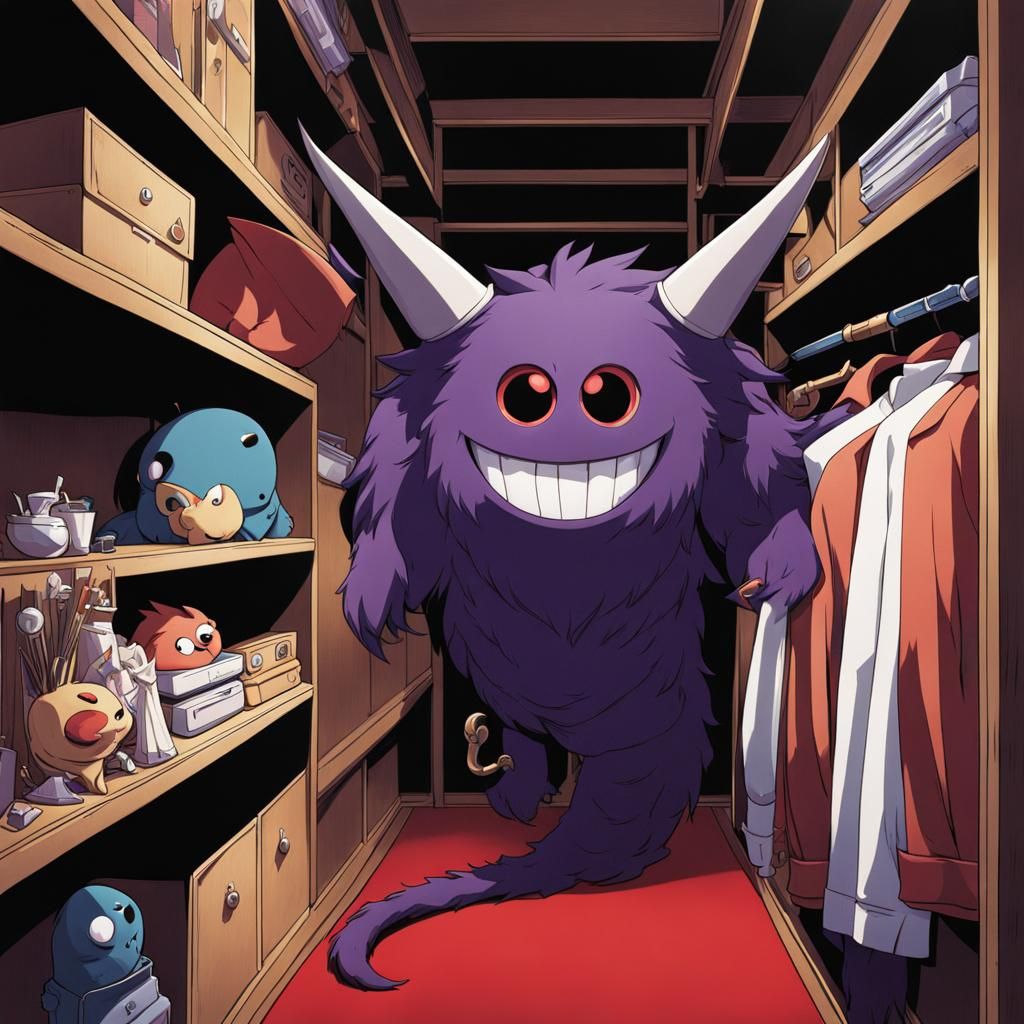 Anime Monster Smiles Sinisterly in Closet