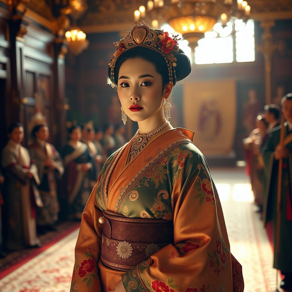 Regal Japanese Princess in Elegant Kimono