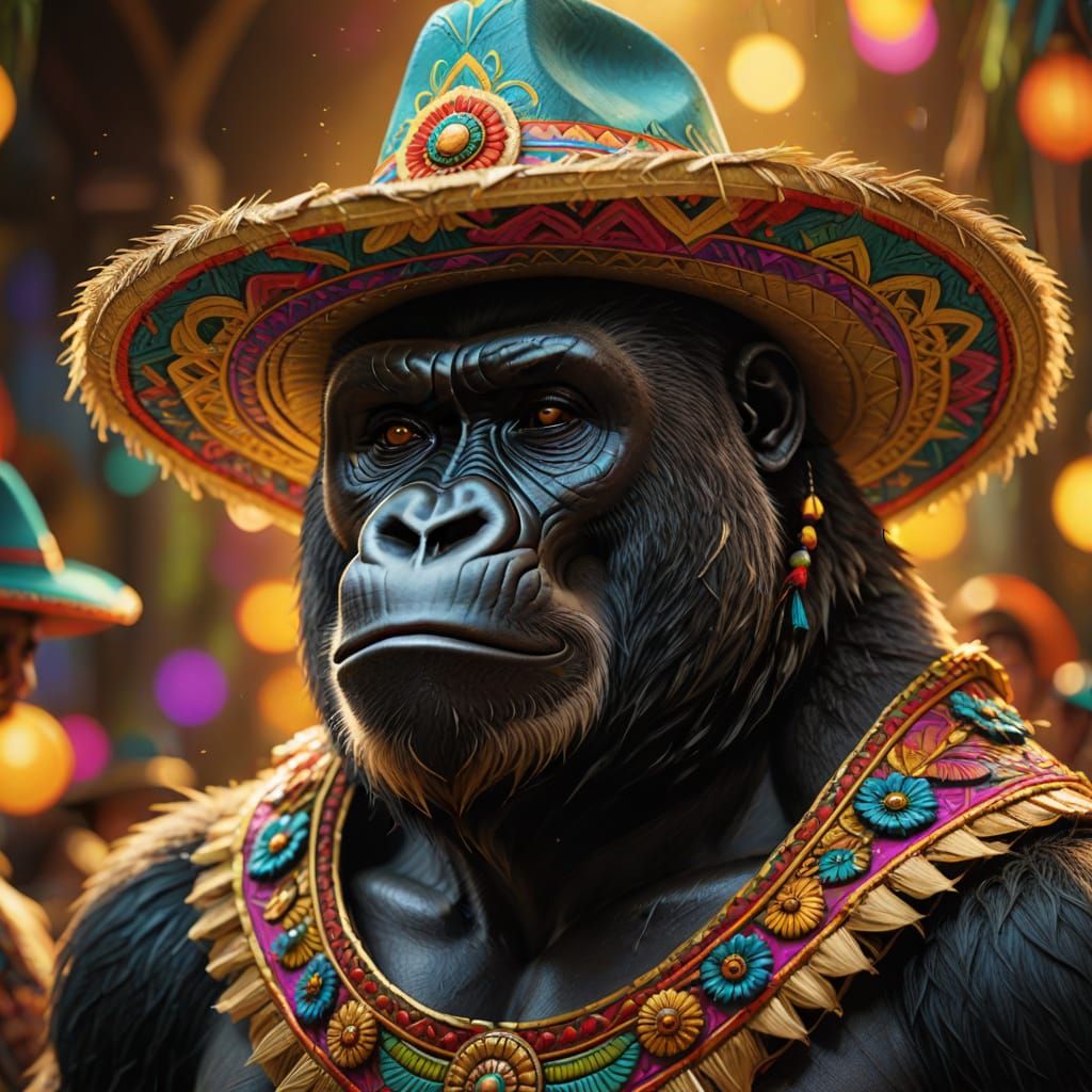 Gorilla in Sombrero: Vibrant Fantasy Concept Art