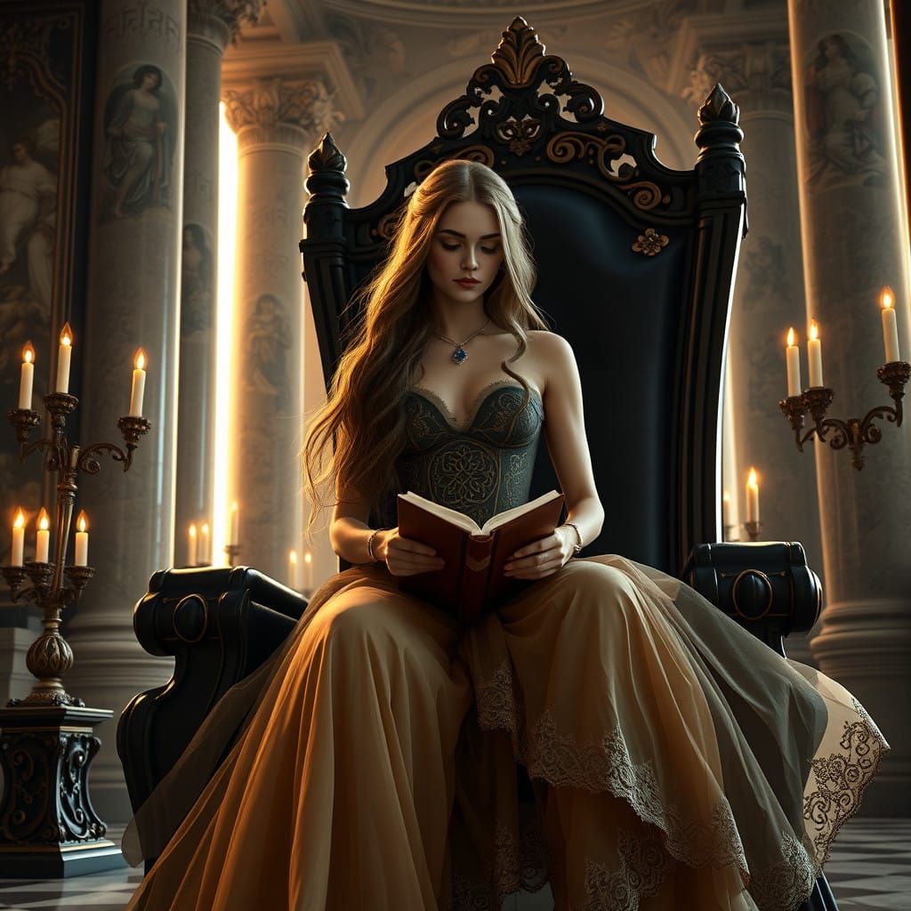 Elegant Queen in Opulent Throne Room