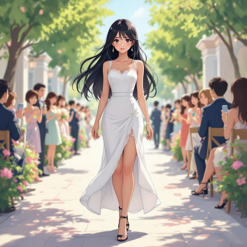 Anime Girl at Wedding Party in Shinkai Style