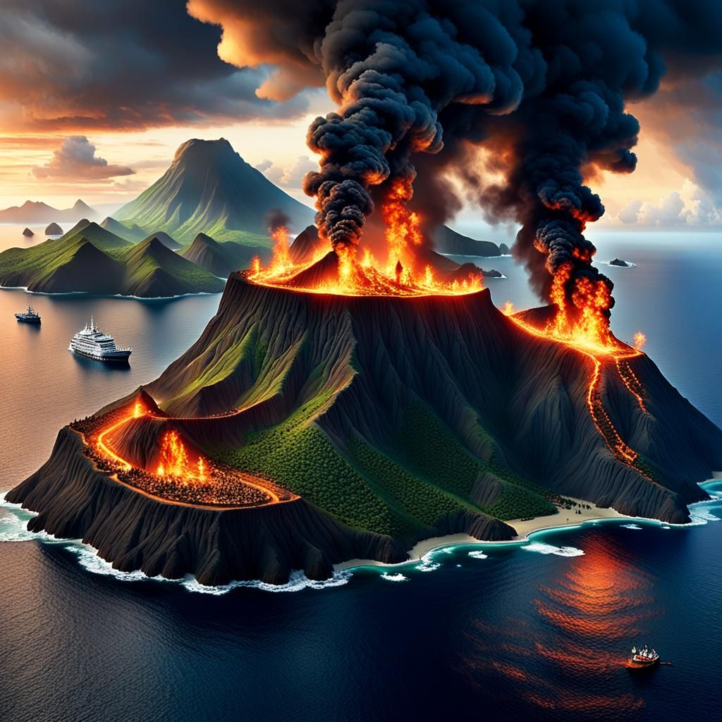Burning Pacific Island: A Volcanic 3D Rendering