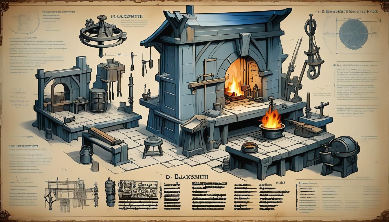 Blacksmith's Forge Blueprint with Compass Rose