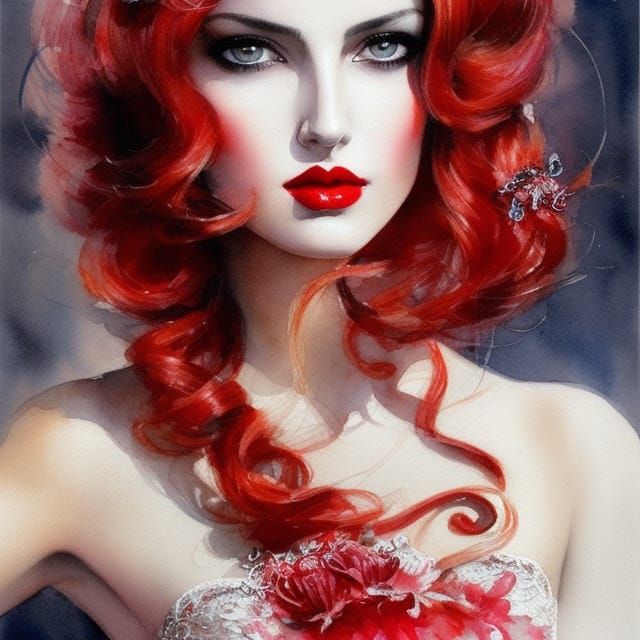 Detailed Watercolor Portrait of a Beautiful Woman