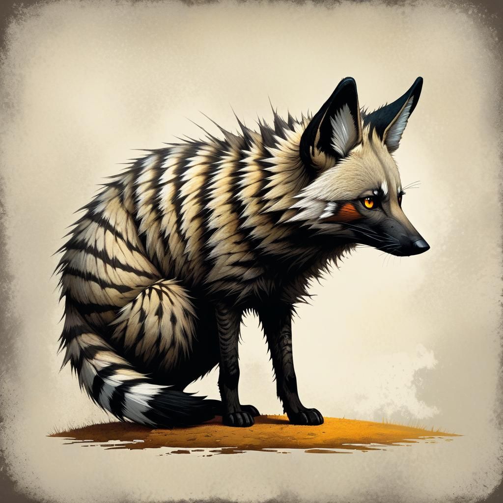 Intricately Detailed Illustrated Aardwolf with Amber Eyes