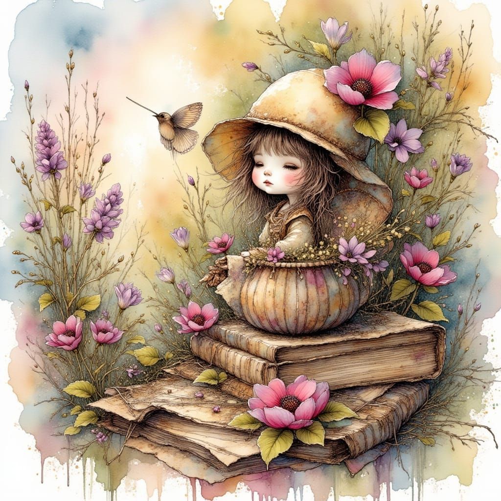 Abstract Ink Wash Painting with Dark Textures