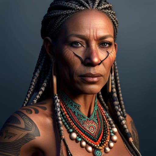 Detailed Tribal Woman Portrait in Fantasy Style
