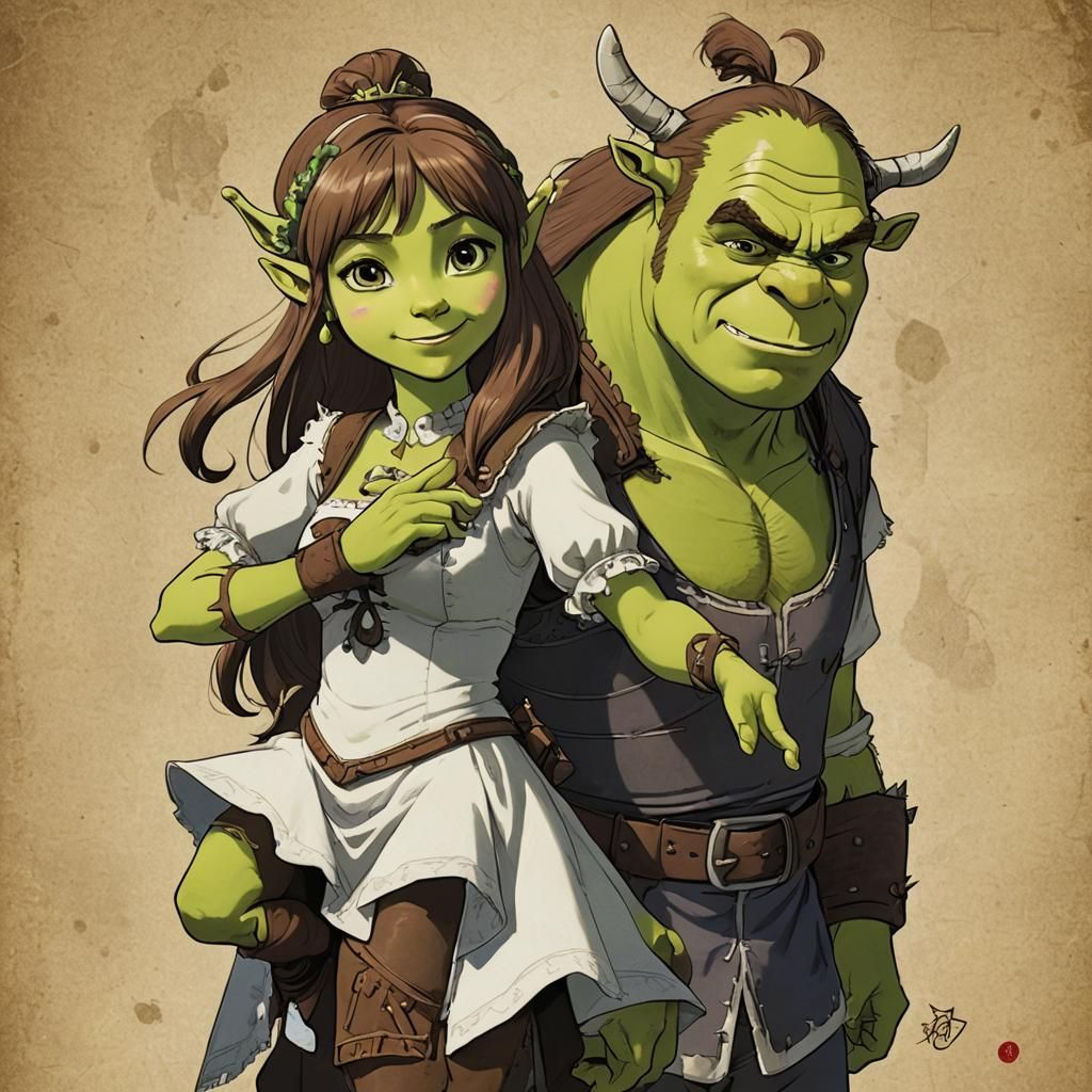 Anime Shrek with Girl in Manga Style
