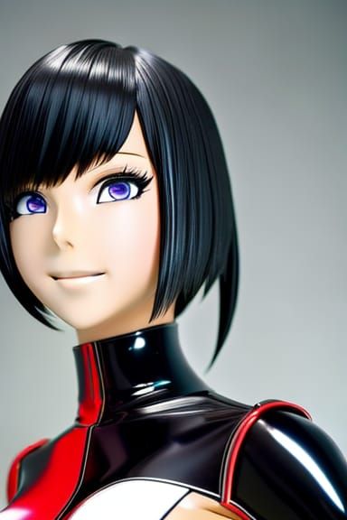 Anime Girl in Red and Black Latex Catsuit