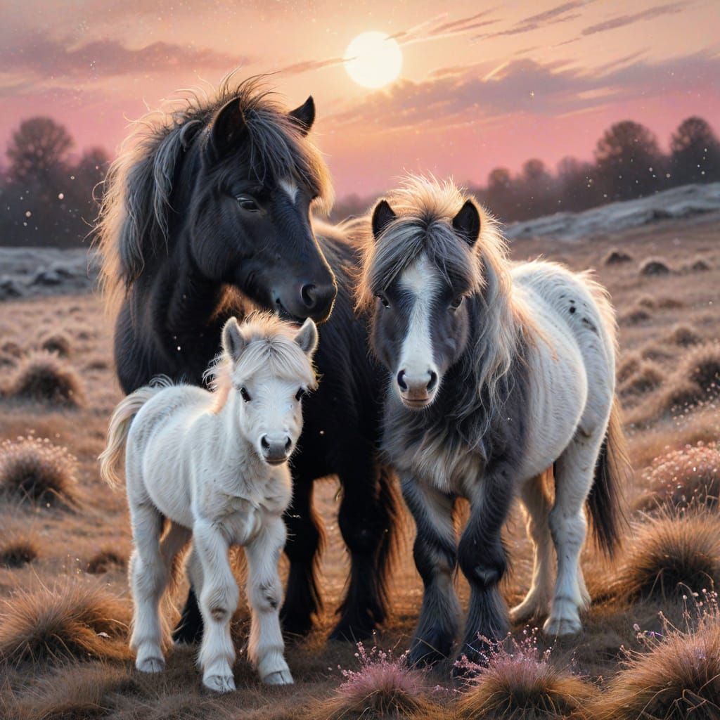 Shaggy Shetland Pony Duo in Charcoal and Lead Pencil