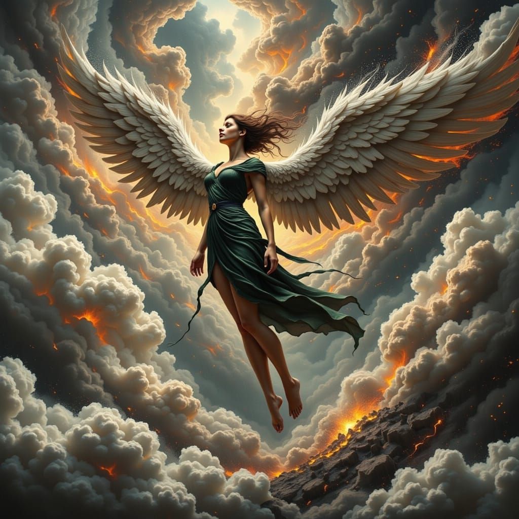 Angel Erupts From Stormy Clouds With Explosive Force